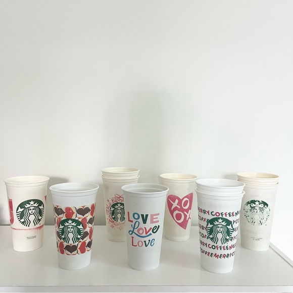 Starbucks Lot of 10 Plastic Tumblers w Different Patterns and Art Christmas READ - Picture 2 of 7